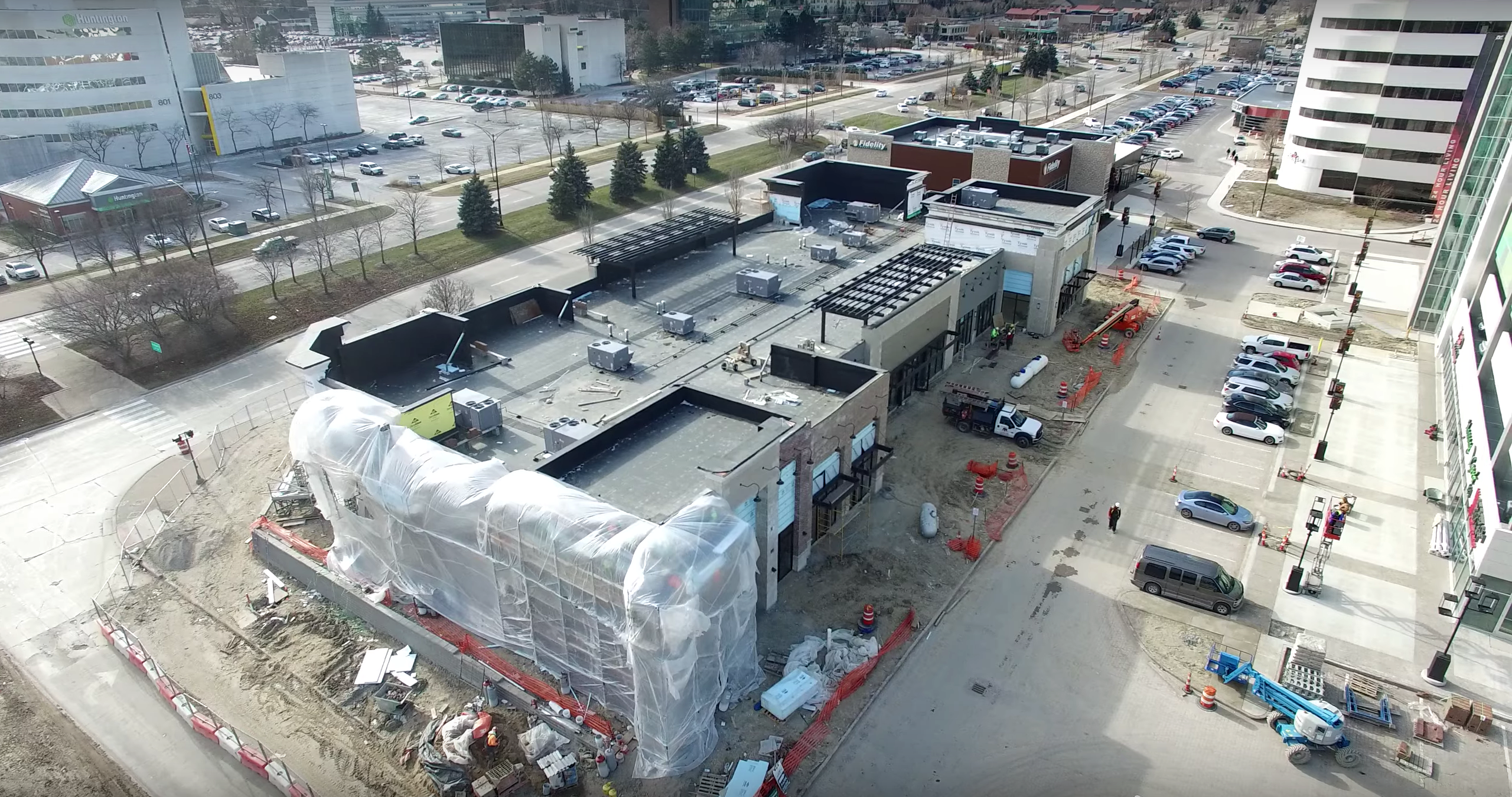 A drone captures the Site Development Industry's job site for 888 Big Beaver