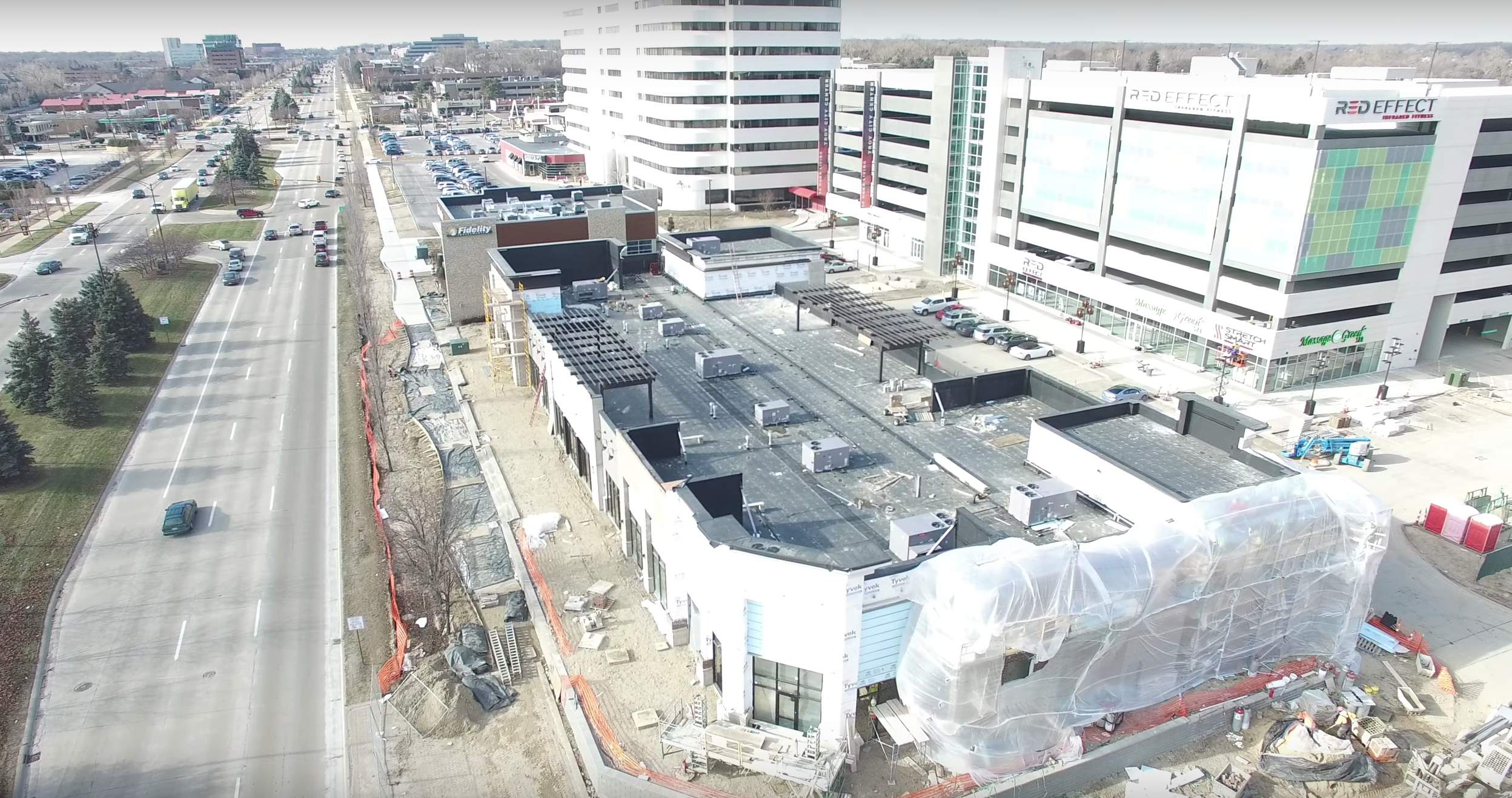 A drone captures the Site Development Industry's job site for 888 Big Beaver